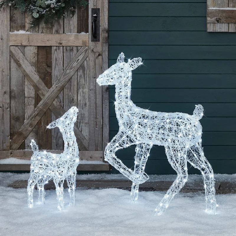 90cm Swinsty Doe & Fawn Acrylic Light Up Reindeer Duo