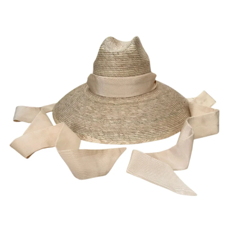 Hollyhock Sun Hat -  Vintage Ivory Silk Moire Ribbon