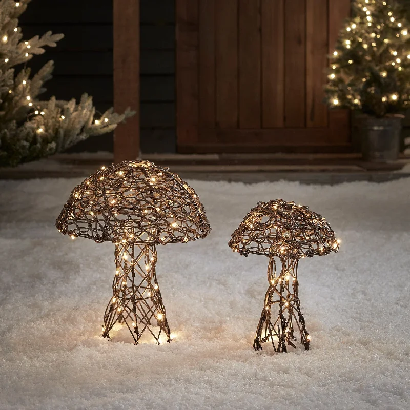 Rattan Mushroom Garden Light Duo