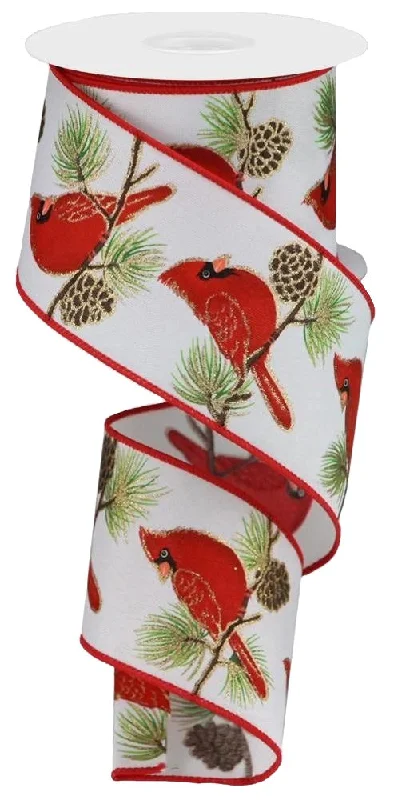 10 Yards of Cardinals on Branches Pongee Ribbon