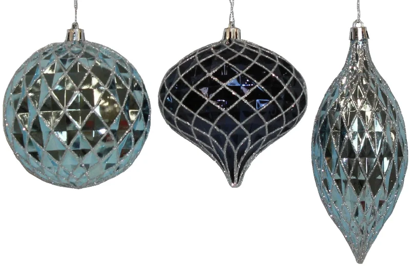 100MM Faceted Blue Glitter Shatterproof Ornament