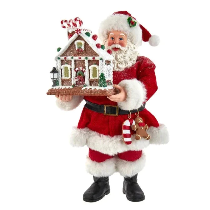 12" Fabriché™ Battery-Operated Santa With Light-Up Gingerbread House