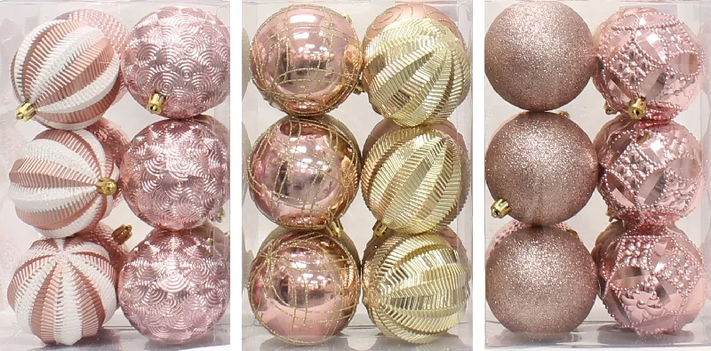 12-Pack of 80MM Gold & Rose Gold Ornaments