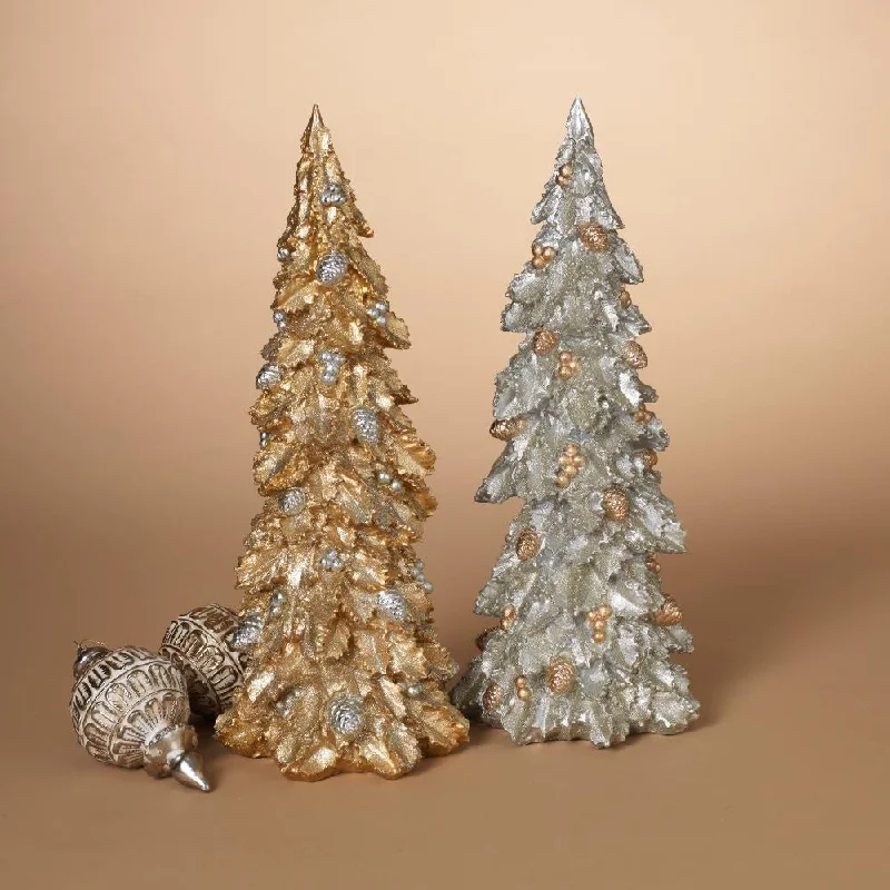 14" Resin Gold & Silver Glitter Trees