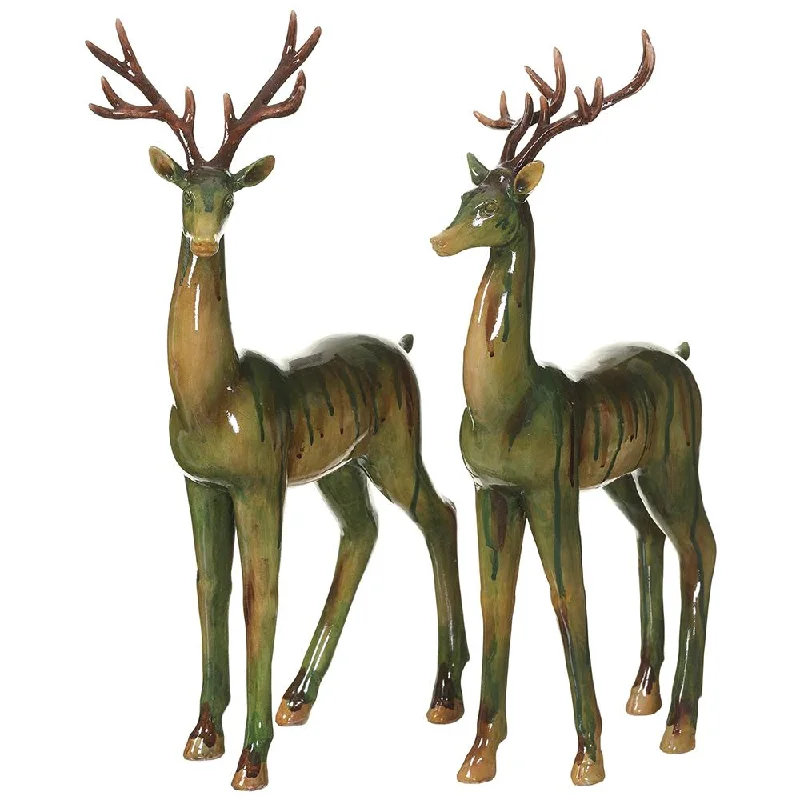 17" Glazed Reindeer, Set of 2 (Green)