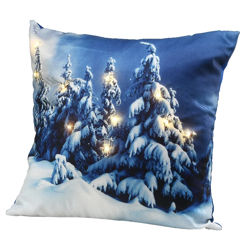 17 in. Winter Scene Pillow with LED Lights