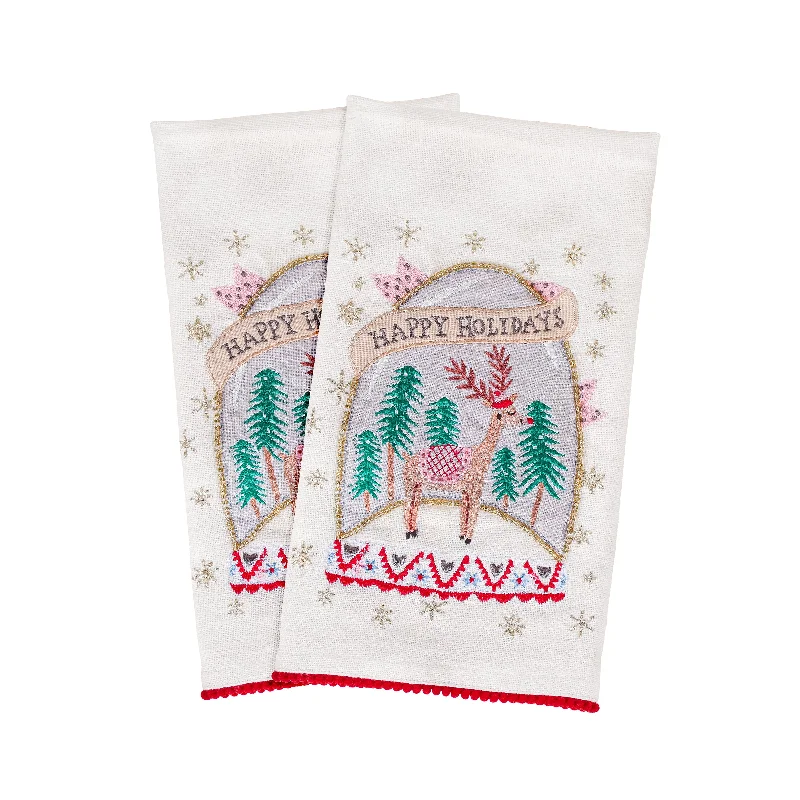 18 in. HGTV Home Collection Christmas Snow Globe Guest Towel Pair