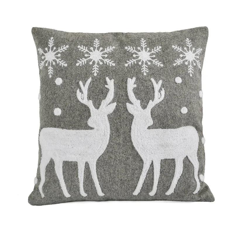 18 in. HGTV Home Collection Reindeer and Snowflakes Pillow