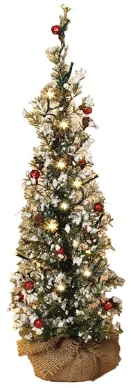 18" Battery-Operated Lighted Snowy Pine Tree with Berries