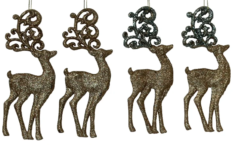 2-Pack of Shatterproof Glitter Reindeer Ornaments (Gold/Spruce)