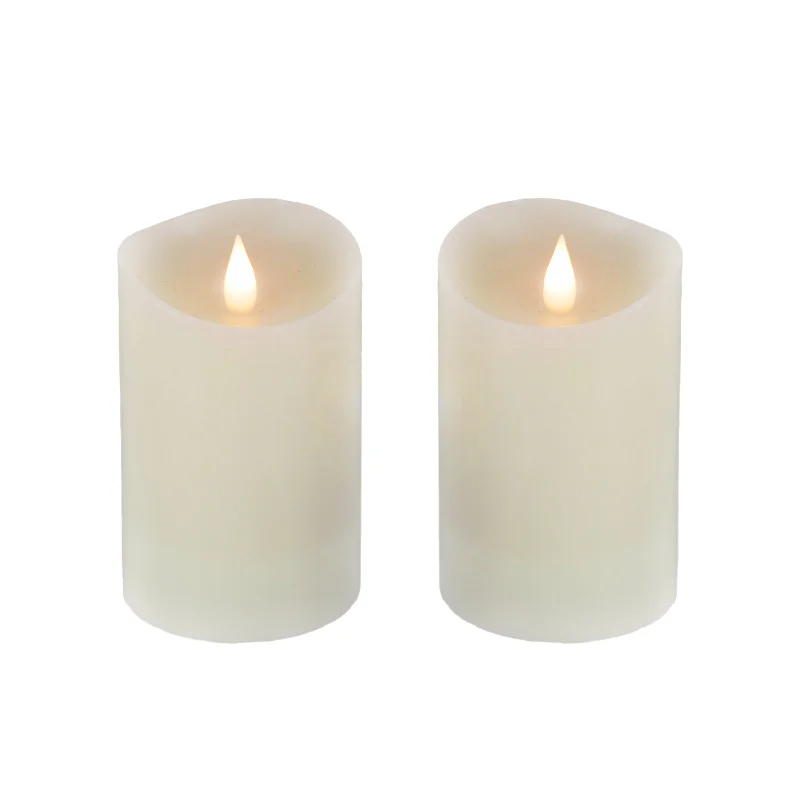 2 in. by 5 in. HGTV Home Collection Flameless Heritage Pillar Candle Pair, Ivory