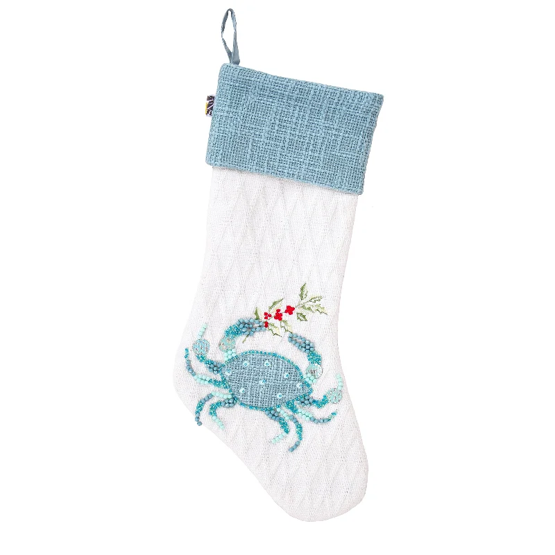 20 in. HGTV Home Collection Embroidered Blue Crab Stocking