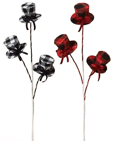 24" Holiday Plaid Hats Pick Spray