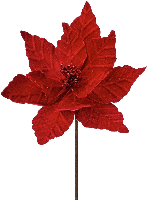 24" Red Velvet Poinsettia Stem Spray