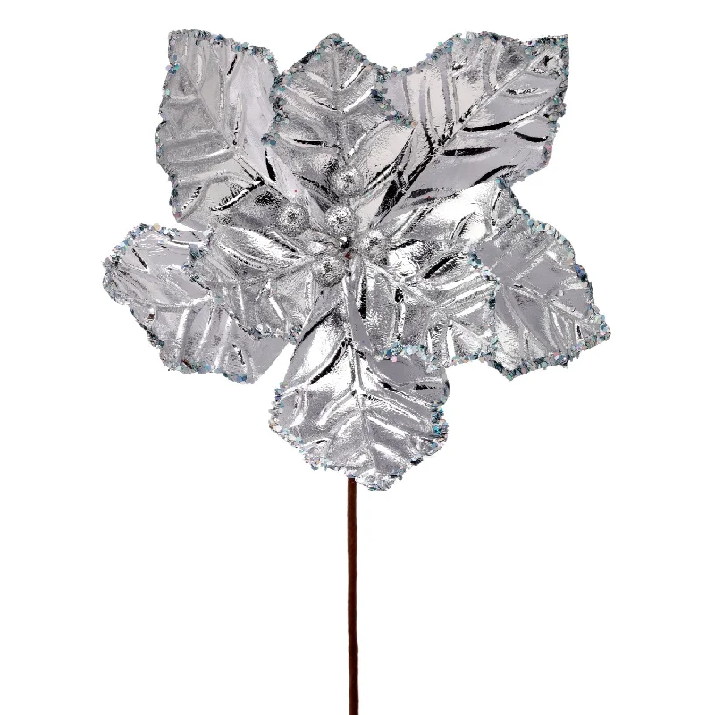 Poinsettia Stem W/ Shiny Lamé Finish, 24" (Silver)