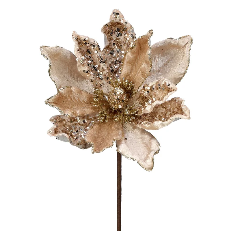 24" Velvet Sheen/Sequins Magnolia Stem (Champagne/Gold)