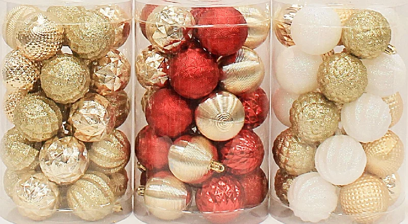 25-Pack of 60MM Christmas-Colored Ornaments (Gold/Red/White)