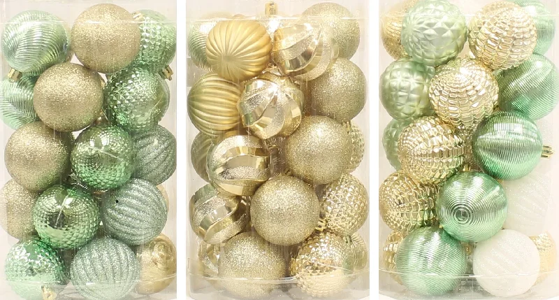 25-Pack of 60MM Christmas Ornaments (Gold/Green/White)