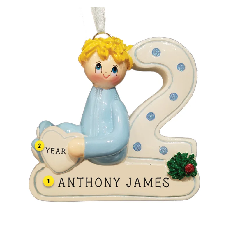 Personalized 2nd Christmas Blonde Boy Ornament