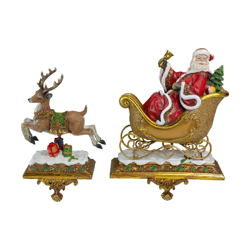 Santa Claus With Reindeer Christmas Stocking Holder, 9.25"