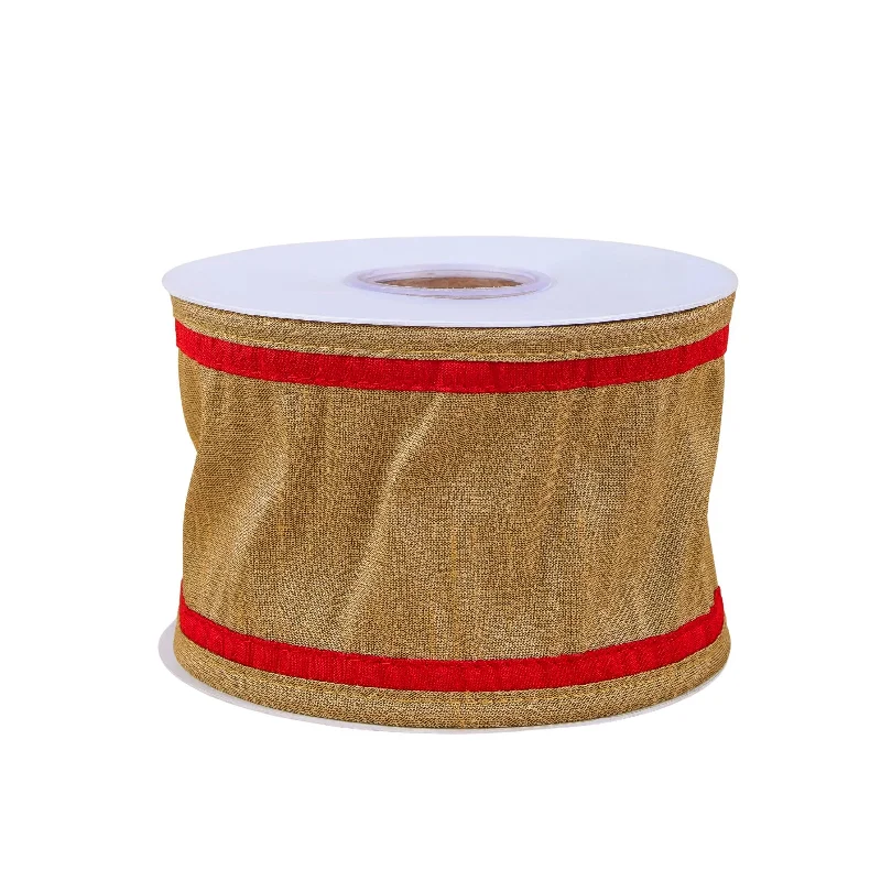 3 in. HGTV Home Collection Dupioni Double-Sided Ribbon, Gold & Red