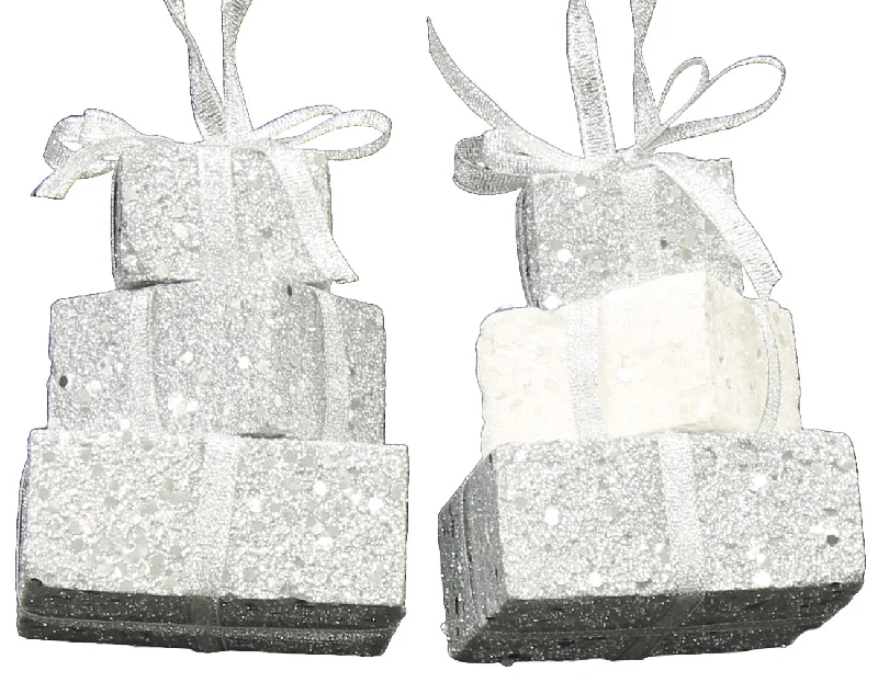 3-Layer Silver Glitter Gift Box Ornament