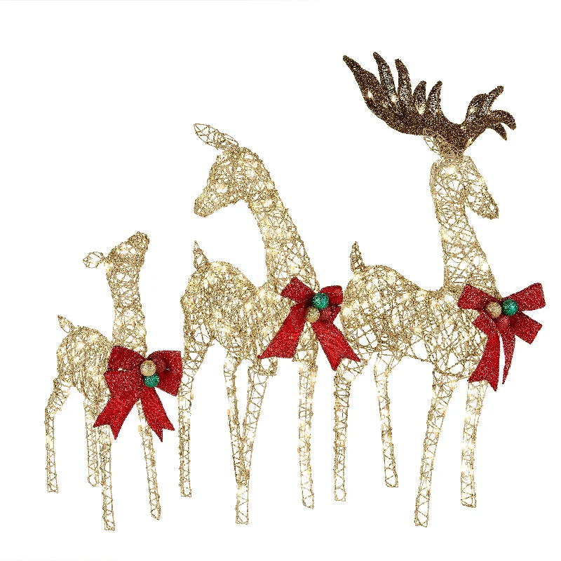 60 in., 52 in. and 36 in. Champagne Glitter Deer Family with 370 Warm White LED Lights