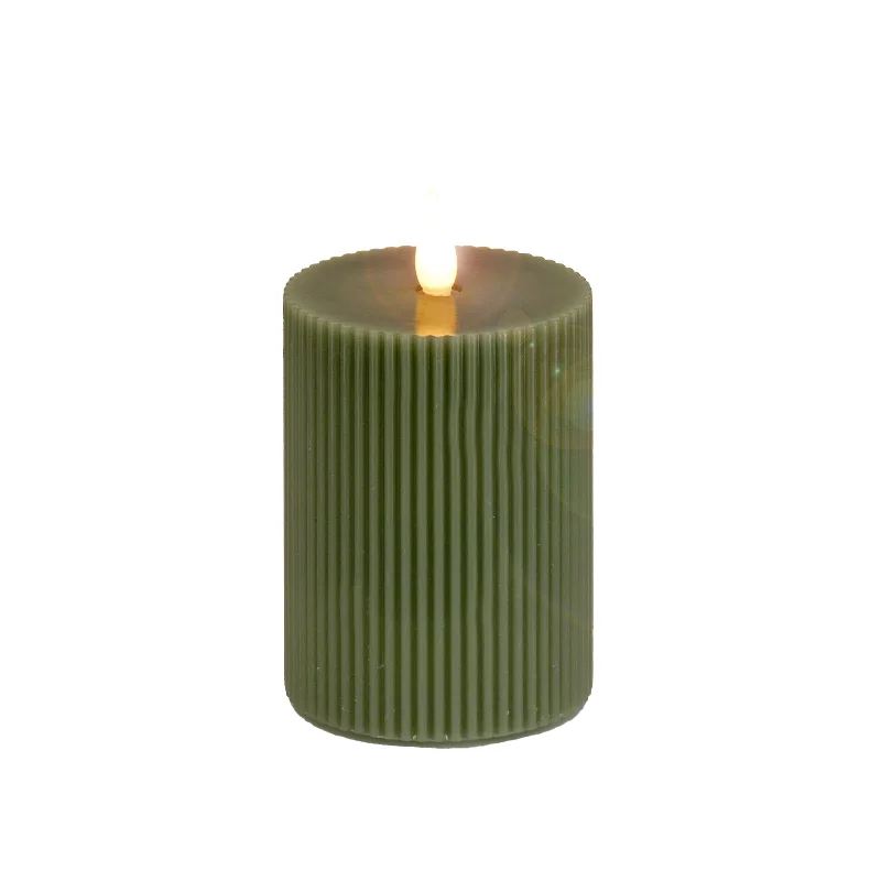 3 in. by 5 in. HGTV Home Collection Flameless Georgetown Pillar Candle, Dk Green