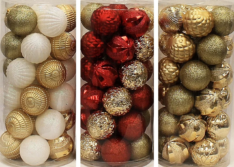 30-Pack of 70MM Christmas-Colored Ornaments (Gold/White/Red)