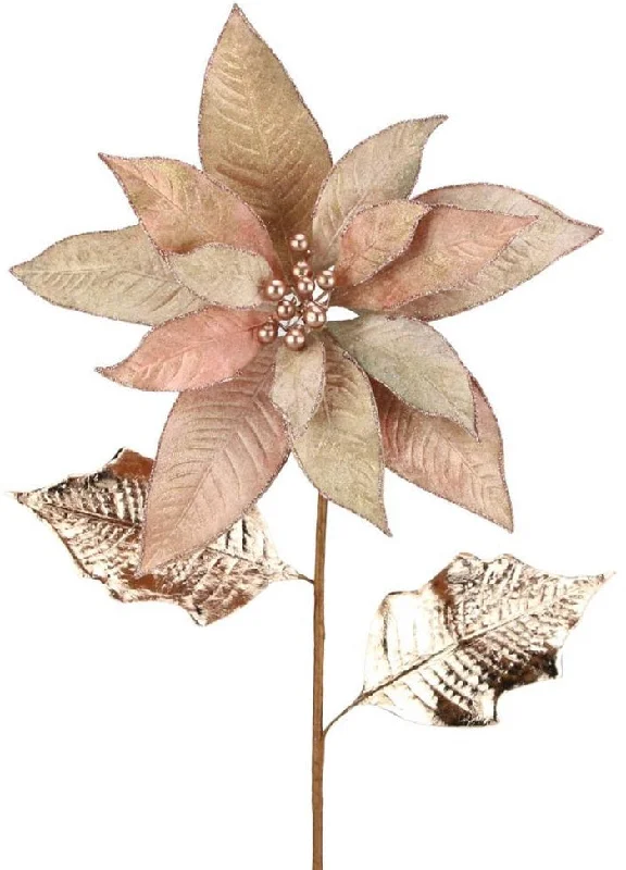 31" Rose Gold Poinsettia Pick Spray with Gold & Metallic Edges