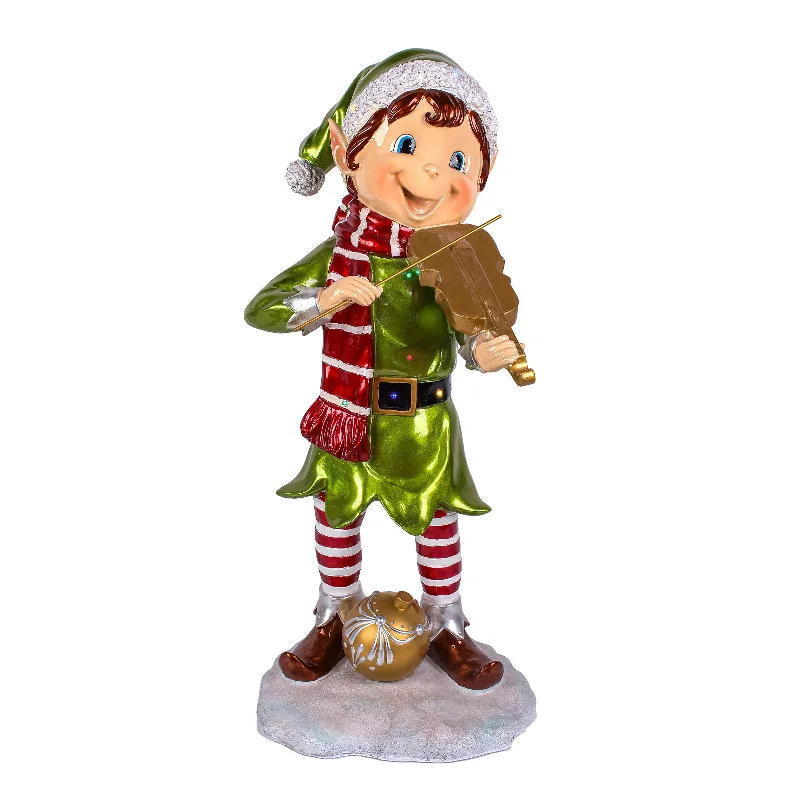 36 in. Fiddle Playing Pixie Elf with Multicolor Lights