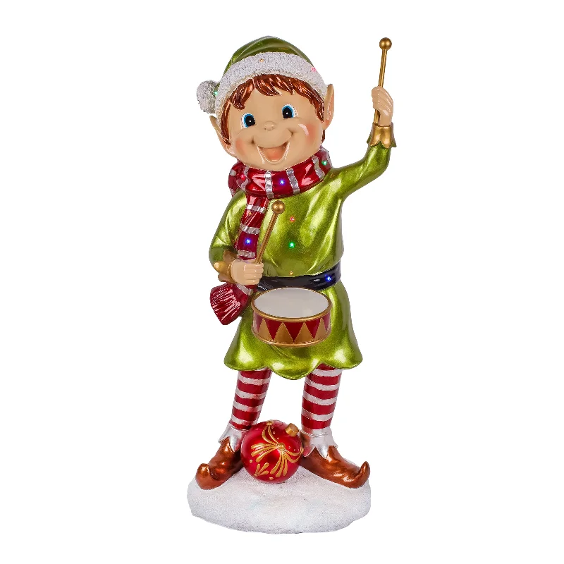 37 in. Drumming Pixie Elf with Multicolor Lights