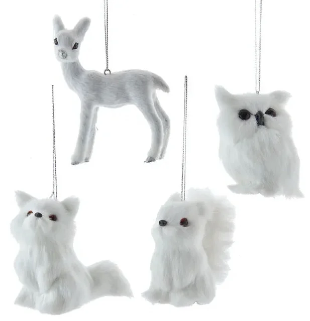 3" Furry Winter White Wildlife Ornament