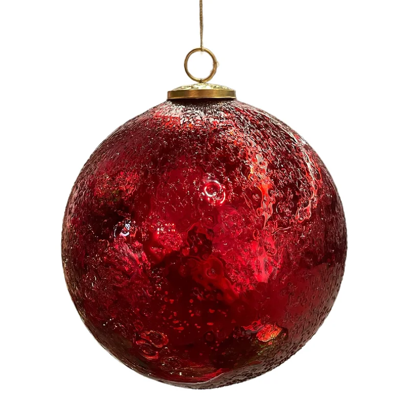 4'' Glass Textured Crinkle Ball Orn.-Red | SB