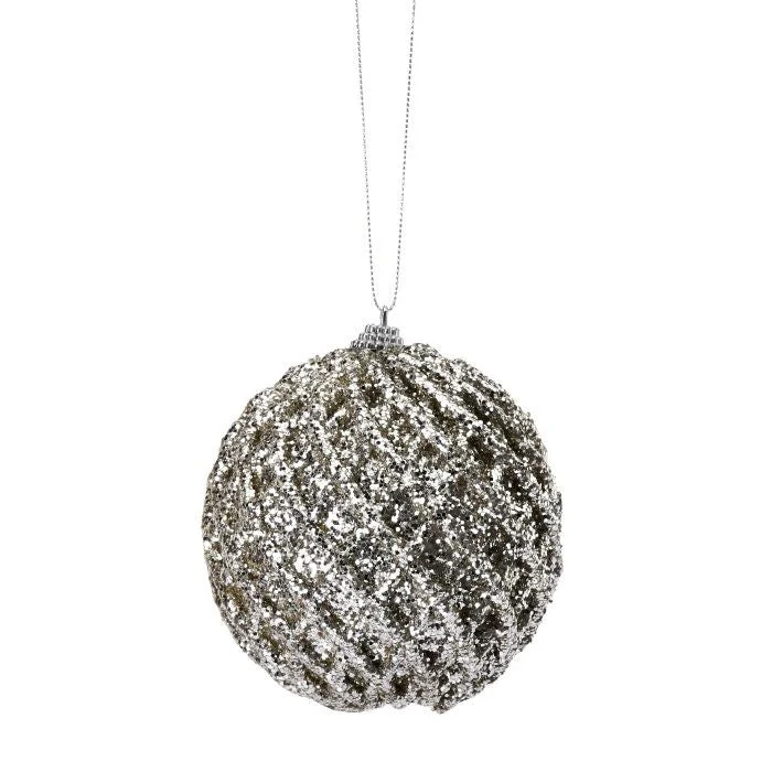 4" Glittered Net Ball Ornament Platinum