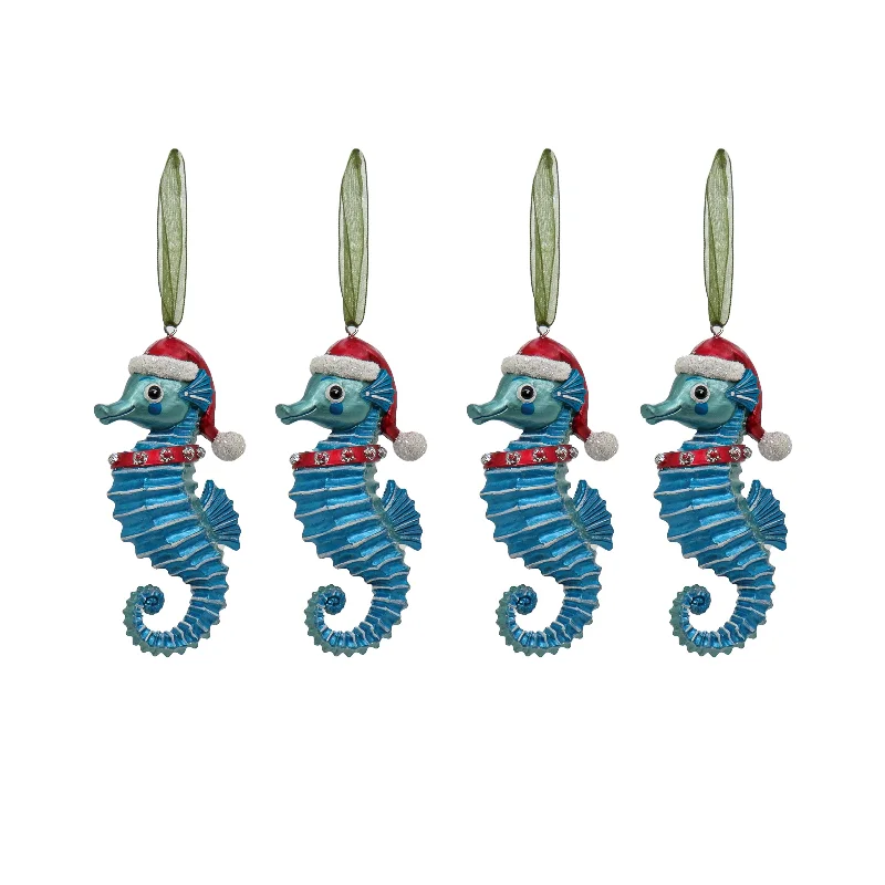 4-Piece HGTV Home Collection Teal Seahorse Ornaments