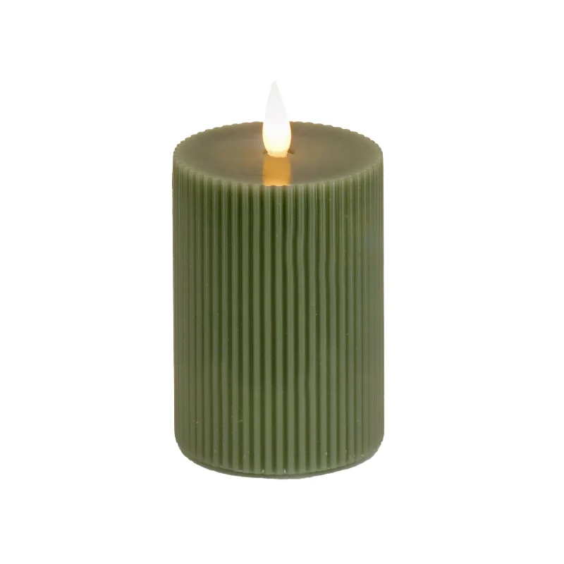 4 in. by 8 in. HGTV Home Collection Flameless Georgetown Pillar Candle, Dk Green