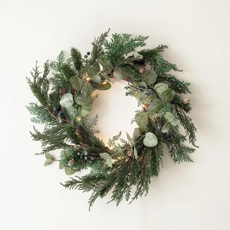 40cm Frosted Berry & Pinecone Wreath Micro Light Bundle