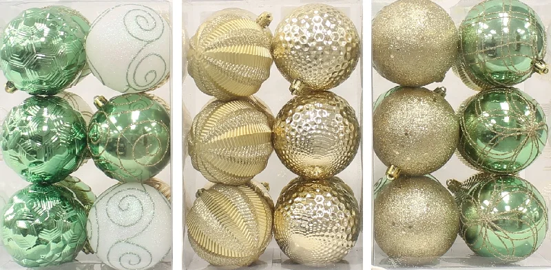 45-Pack of 60MM Christmas Ornaments (Green/White/Gold)