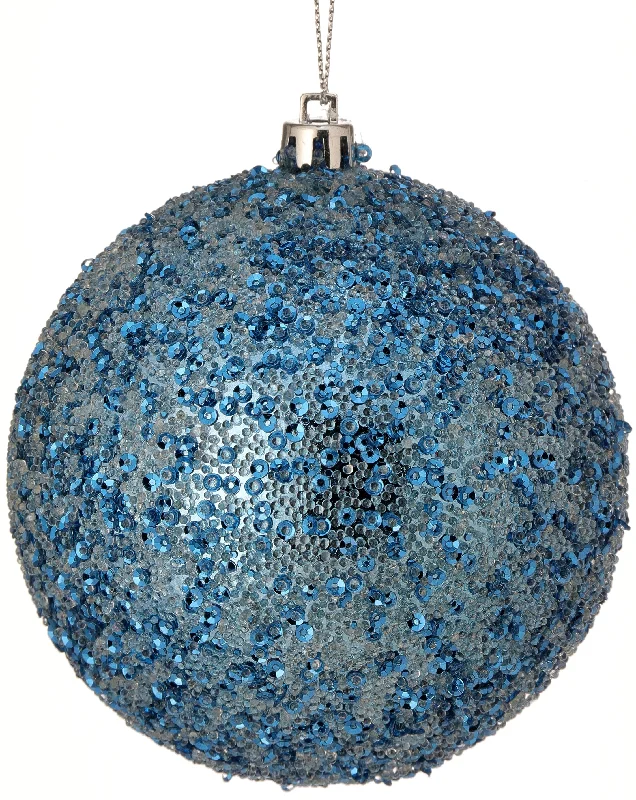 4" Blue Beaded Metallic Ball Ornament