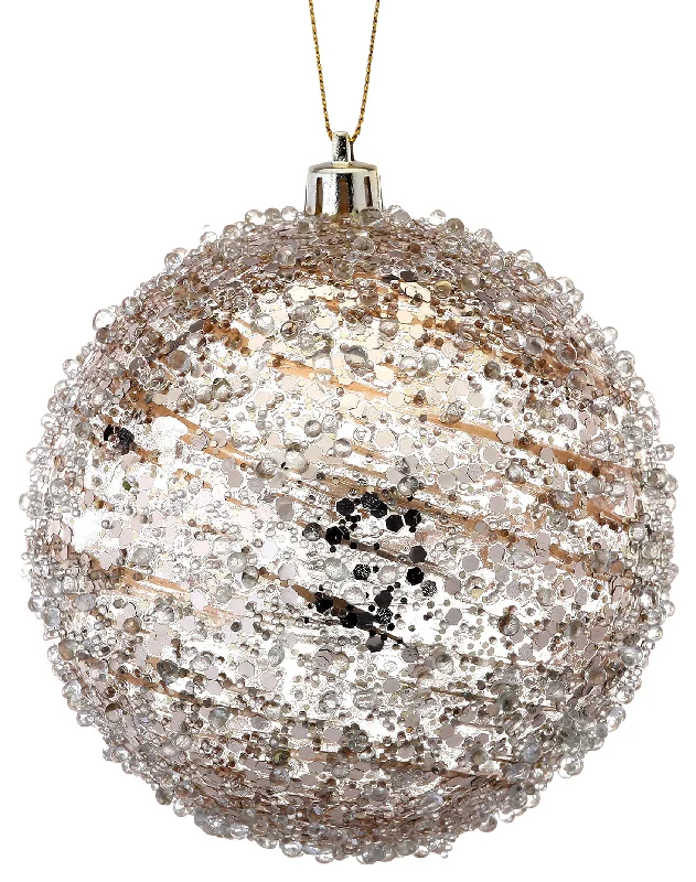 4" Clear Champagne Swirl Iced Ball Ornament