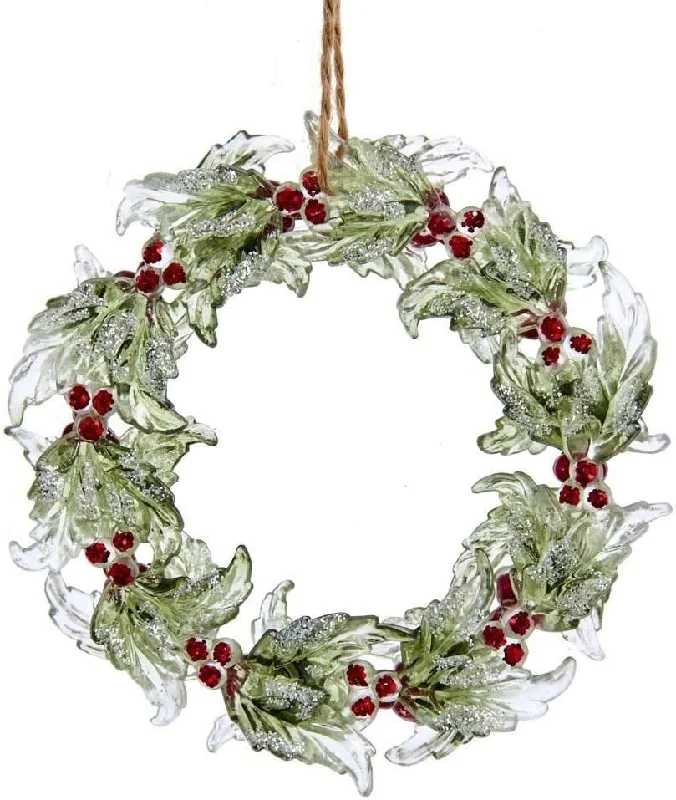 5.2" Birch Berry Wreath Glitter Ornament