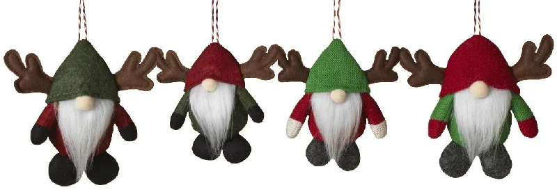 5.91" Plush Gnome with Reindeer Hat Ornament