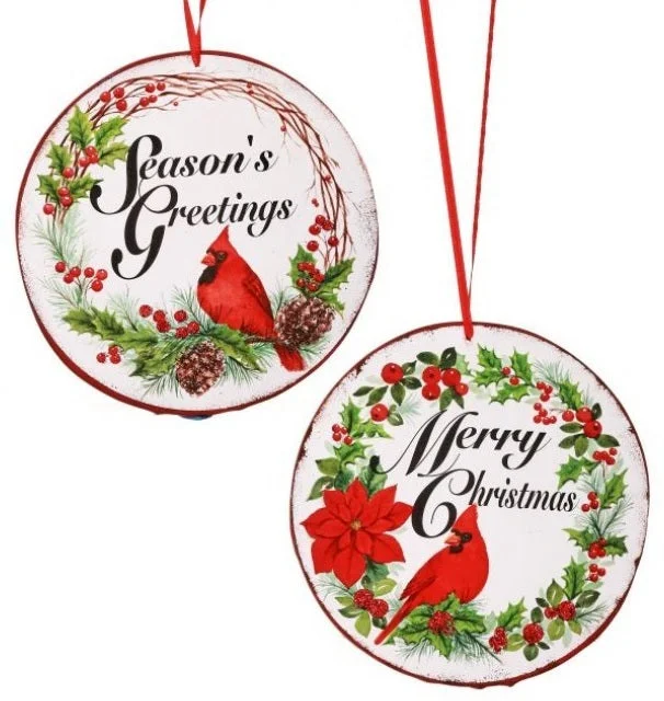 5" Round MDF Cardinal Sentiment Ornament