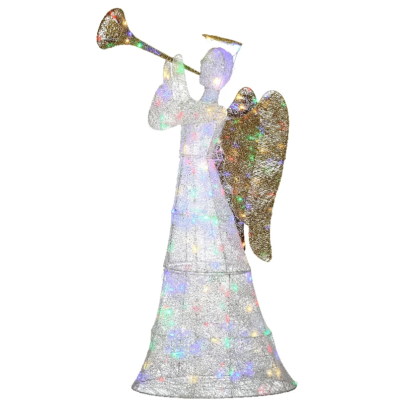 60 in. Trumpeting White Angel with Multicolor LED Lights