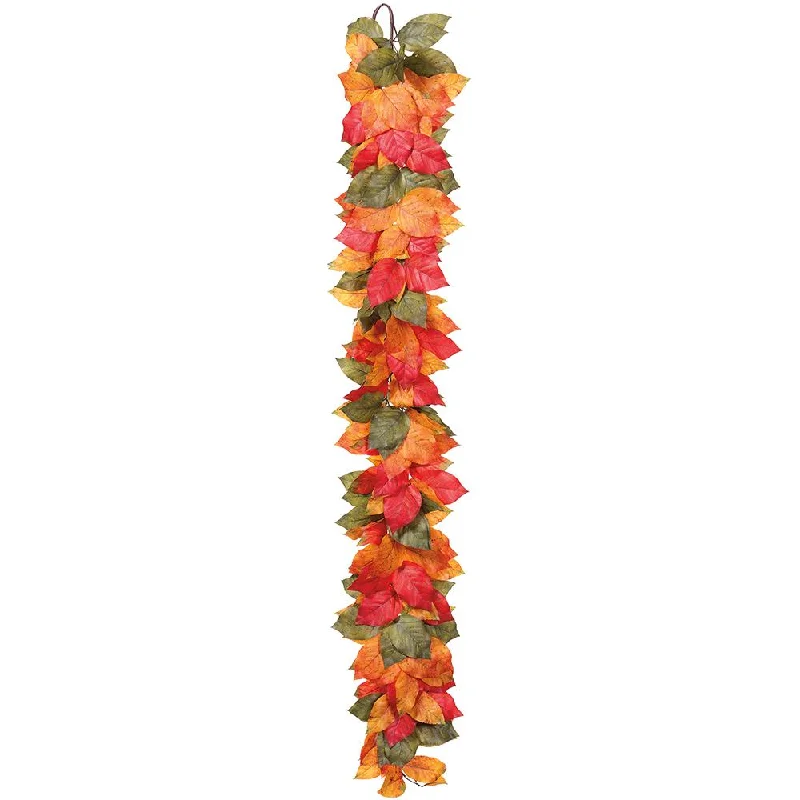 63" Salal Leaf Garland, Orange / Green