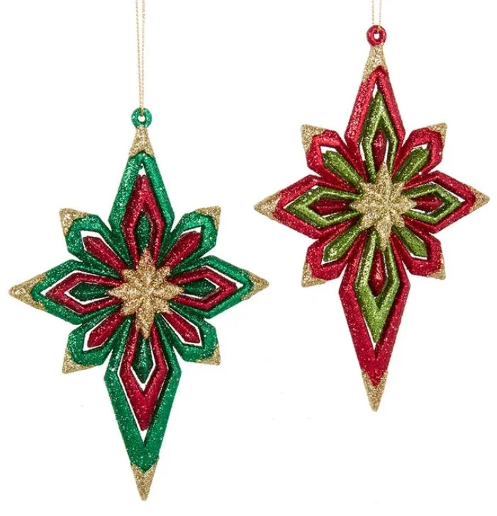 6" Red, Green and Gold Glittered Star Ornament