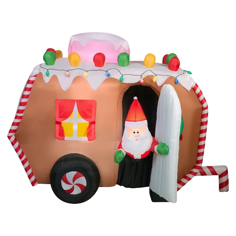 7.5 ft. Inflatable Gingerbread Trailer with Santa with LED Lights