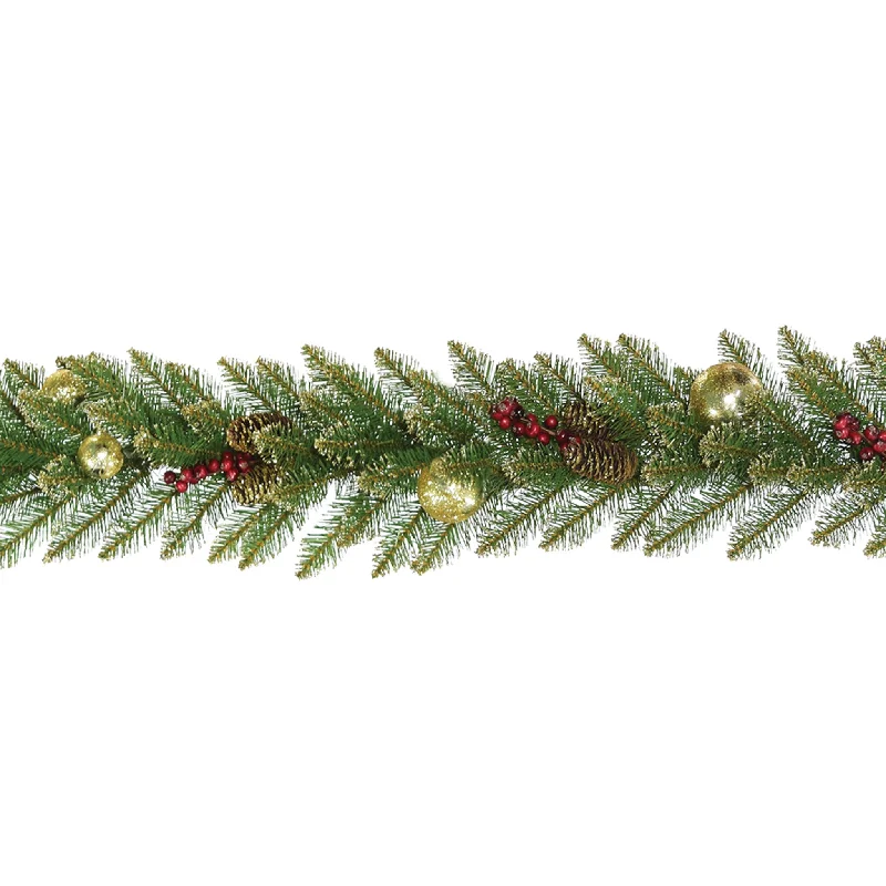 9 ft. Pre-Lit Dunhill Fir Glittery Gold Garland with LED Lights