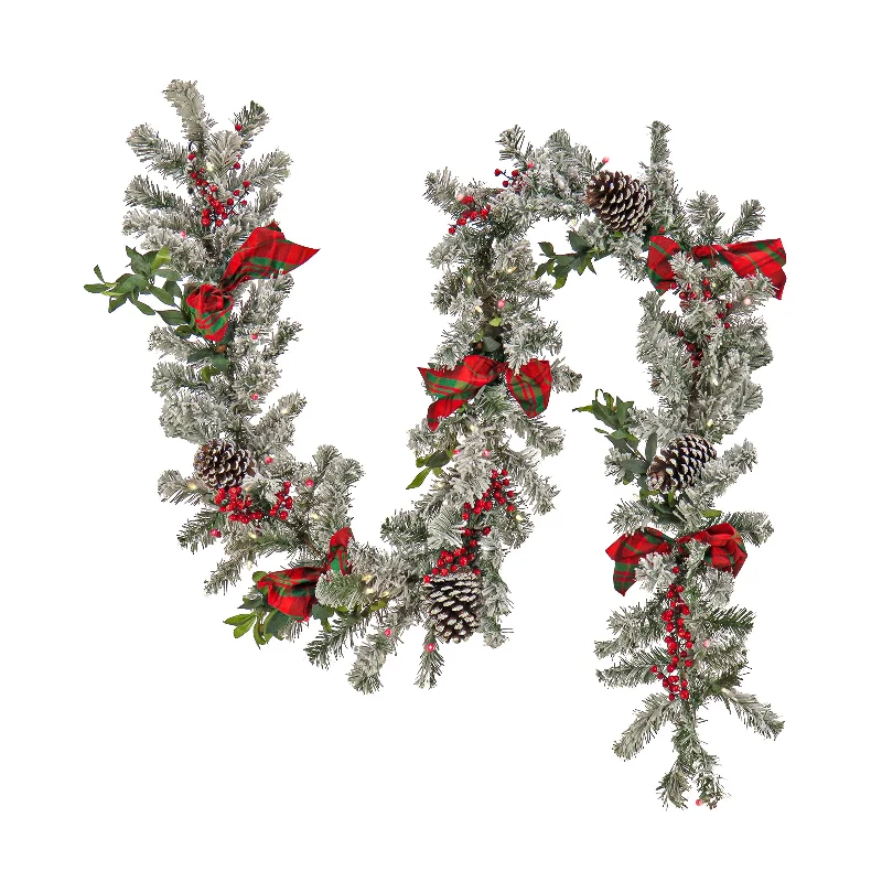 9 ft. Pre-Lit General Store Snowy Garland with LED Lights